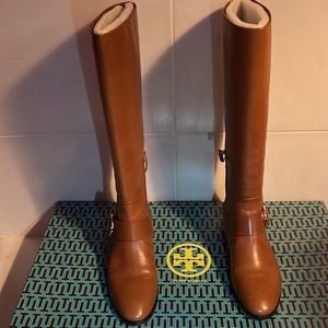 NIB Tory Burch Colton Almond Brown Leather Riding Boots size 10 M